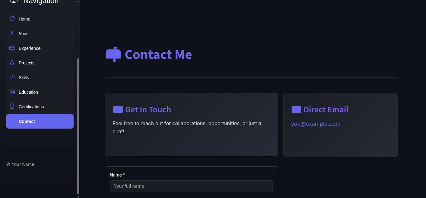 Contact page with the form and a direct-email card